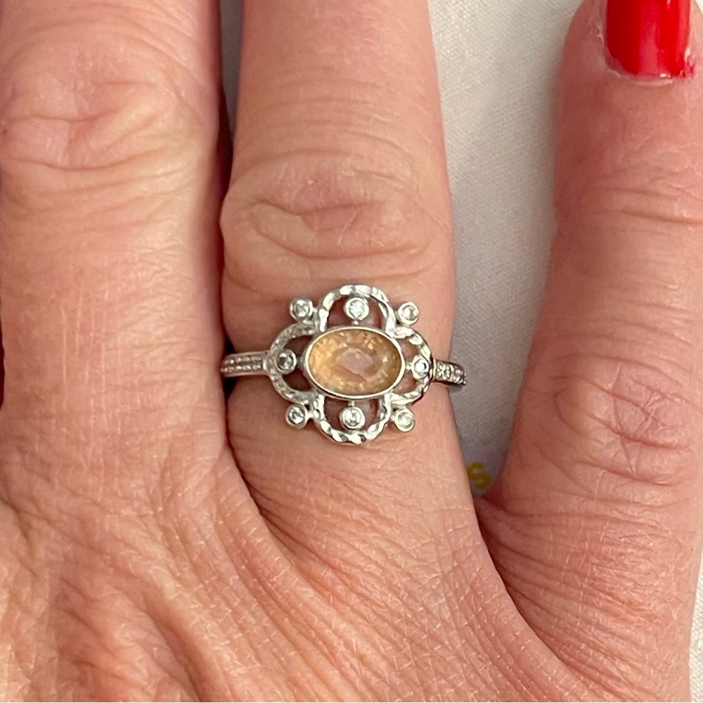 “Follow your Dreams” RBP2850 Genuine Carnelian Quartz on Rhodium plating Sz 7